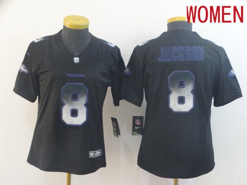 Women Baltimore Ravens #8 Jackson Nike Teams Black Smoke Fashion Limited NFL Jerseys->women nfl jersey->Women Jersey
